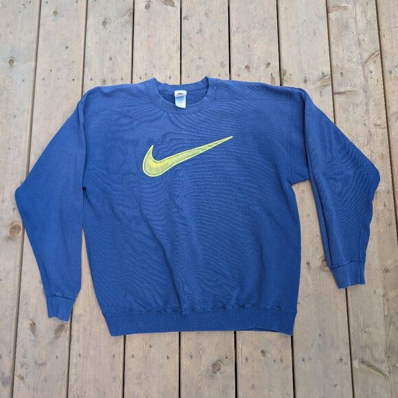 Vintage Nike Embroidered Swoosh Crewneck Sweatshirt Blue Made in USA L - Picture 1 of 6